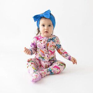 Posh Peanut Ruffled Zippered Footie in Watercolor Butterfly